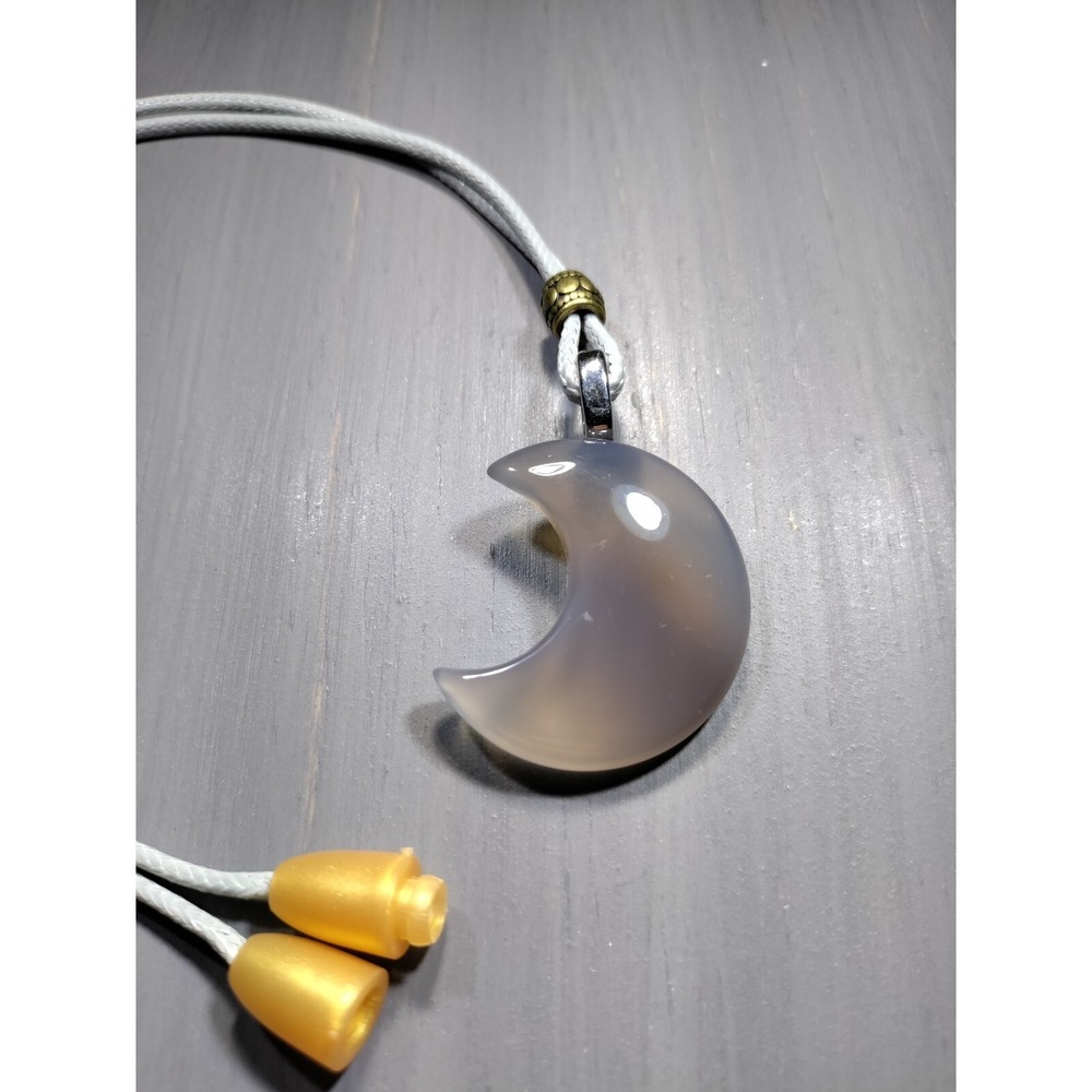 TrailerSpark Smokey Quartz Crescent Moon Pendant Necklace 18in Waxed Cord White